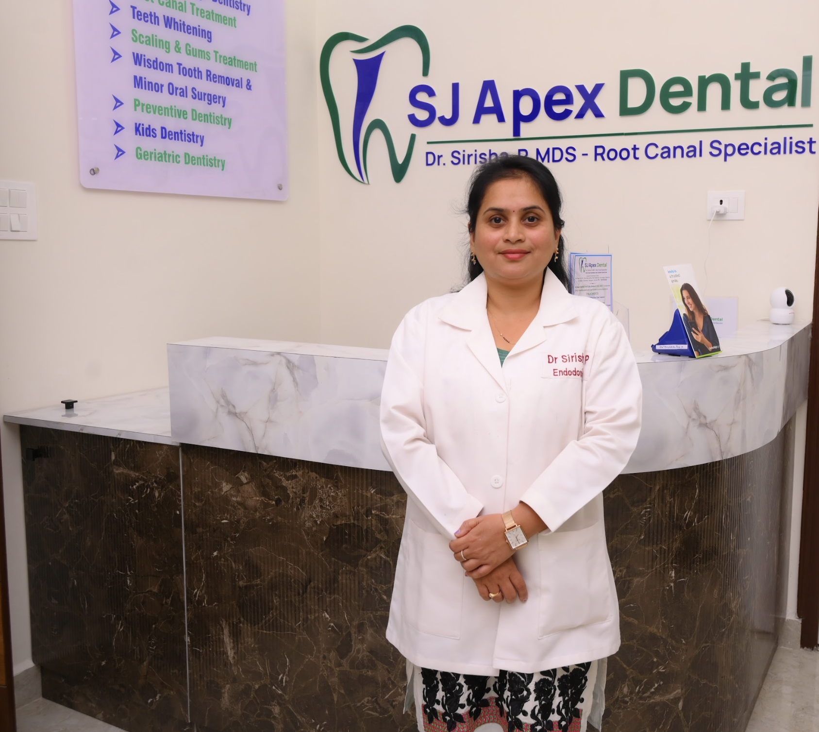 Dr. Sirisha P at professional reception area